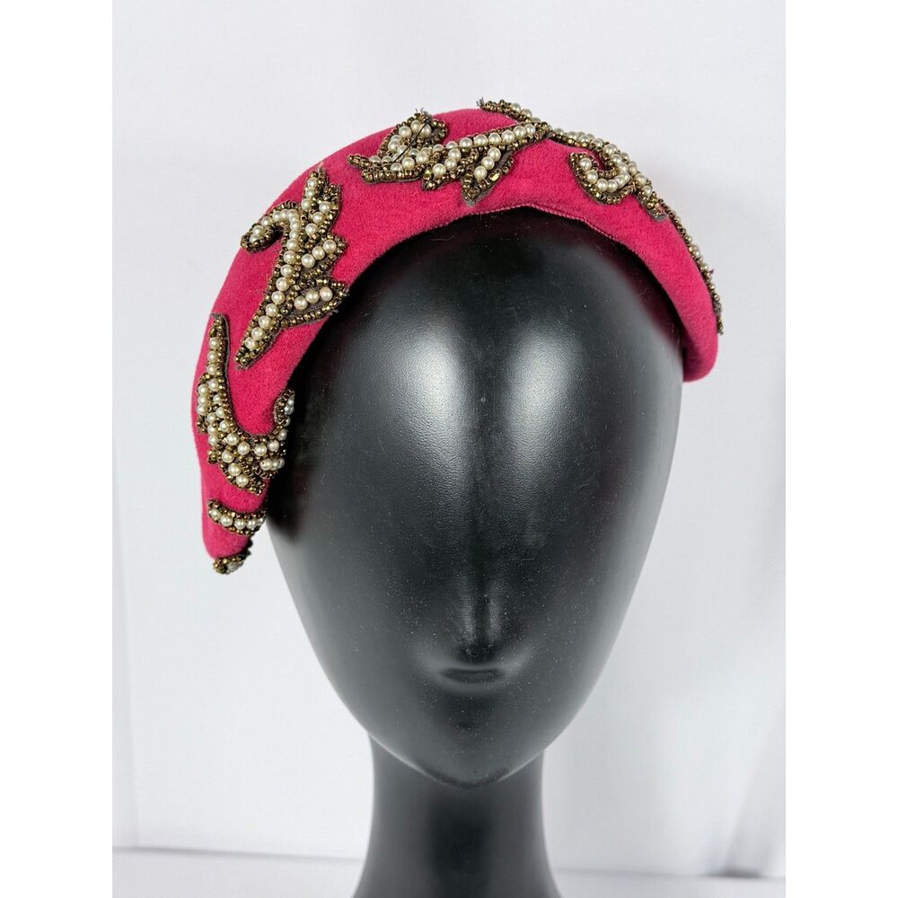 VTG Joseph's Inc NY Pink Curvette Beret Beaded Millinery Applique Hand Stitched